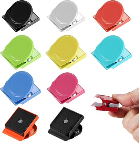 Clip Magnético de Metal, 10 Piezas Clips Gancho de Imán de Nevera Magnético para Sujeta Papeles, Nevera, Pizarra, Notas, Cocina, Oficina, Clips Imanes Pizarra Magnetica
