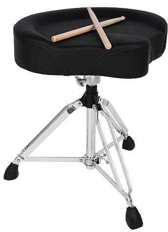 STRICH Sattel Schlagzeug-Thron, schwenkbarer höhenverstellbarer gepolsterter Schlagzeughocker, Heavy-Duty Motorradstil erweiterter Schlagzeugstuhl Gitarrenhocker mit 5A Drumsticks, SDB-30