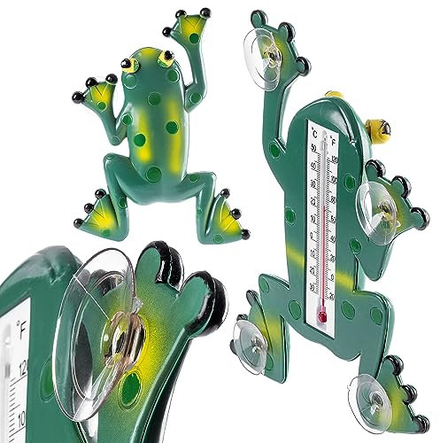 KADAX Termómetro de rana, termómetro con ventosas, resistente a la intemperie para ventanas para exteriores e interiores, termómetro exterior para fácil montaje (23,5 cm)