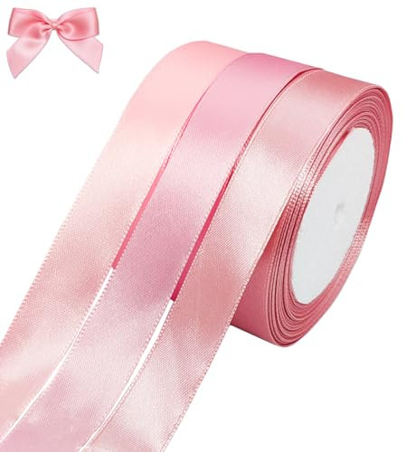 Qingmeng Satinband Rosa, 66m Geschenkband Breit, 20mm Schleifenband, Hochzeit Stoff, Rosegold Geschenkband für Taufe, Geburtstag, Deko & Geschenkverpackung