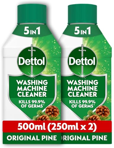 Dettol, Washing Machine Cleaner, Pine Scented, 500ml (250ml x 2pck) Antibacterial, Removes Bacteria, Odours, Limescale and Hidden Dirt, Lasting Freshness, Kills 99.9 Percent of Bacteria