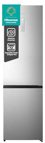 Hisense MC60331ID Frigorifero Combinato a libera installazione, Total No frost con doppia porta reversibile, Inox Look, Altezza 200 cm, capacità netta 336 litri, Classe energetica D