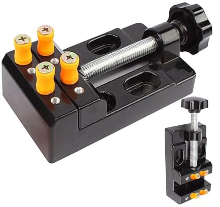 UNGFEI 2 Sets 10.5x5.7x3.5cm Mini Bench Clamp Flat Table Vice, Universal Small Bench Drill Vice Press, Adjustable Drill for DIY Jewelry Crafts Walnut Drilling Carving Tools, Black