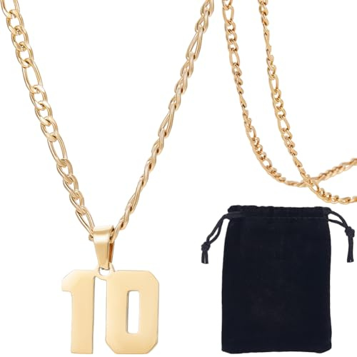 Beebeecraft 1 Scatola Numero 10 Collana Numero Personalizzato Ciondolo 304 Acciaio Inossidabile Oro Catena Figaro Sport Atleta Numeri Collane per Uomo Donna Baseball Calcio Squadra Sport Ispirazione