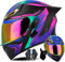 Casque De Moto Modulable avec Gants Et Protection Faciale, Casque à Rabat pour Adultes avec Double Visière, Casque Homologué ECE pour Hommes Et Femmes