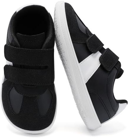 Mioceko Boys Wide Toe Barefoot Shoes Toddler Trainers Zero Drop First Walking Shoes Breathable Girls Running Sneakers Black White 8 UK Child