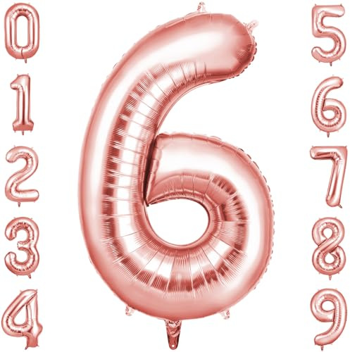 OFFCUP Palloncino Numero 6 Oro Rosa Gigante 40 Pollici Foil per Compleanno | Gonfiabile ad elio, circa 100 cm, in alluminio foil, decorazione per feste compleanno matrimonio anniversario baby shower