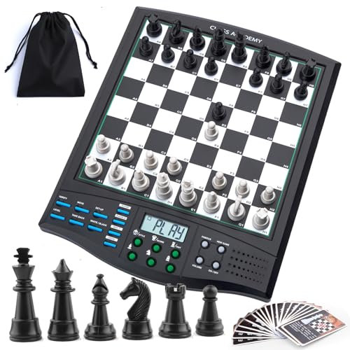 Elektronisches Schachbrettspiel, KI-Schachcomputer mit anpassbarem Schwierigkeitsgrad, mit LCD-Display, magnetischen Figuren, automatischer Spielspeicherfunktion, für Erwachsene und Anfänger