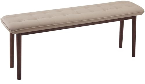 Jimenuco 47'' Solid Wood Dining Bench with Cushion, Faux Leather Upholstered Bench for Dining Room Table, Kitchen, Entryway, or Bedroom End of Bed, Beige