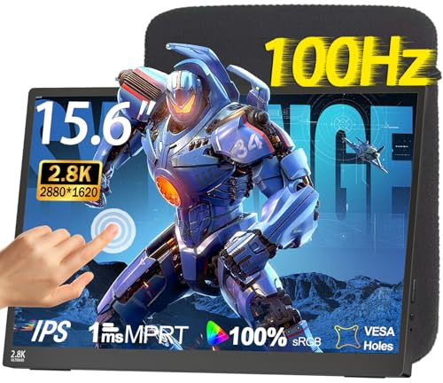 IBW 2,8K 100Hz bärbar bildskärm pekskärm, 15,6 tum QHD 2880 x 1620 300 Nits 100 % sRGB IPS spelskärm med VESA HDR FreeSync ögonvård USB-C HDMI extern andra skärm för bärbar dator PC telefonomkopplare