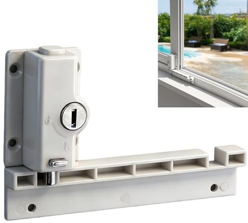 eSynic Blocco di Sicurezza per Porta Scorrevole con Chiave, Serratura per Porte Finestre in Vetro PVC Alluminio, Doppio Bloccaggio per Bambini e Animali, Installazione Adesiva o con Viti - Bianco