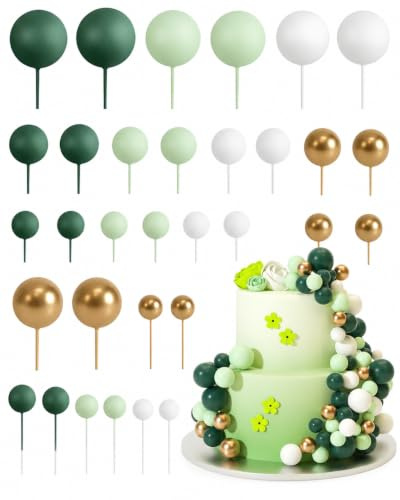YIPFEN Palline Decorative Torta Set 32 Pezzi, in Schiuma Oro, Mini Palloncini per Compleanno Matrimonio Festa Baby Shower, Accessori Pasticceria & Cupcake, Decorazioni Eleganti.