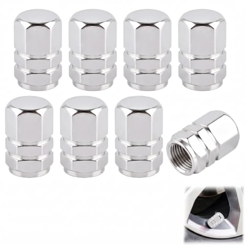 Aluminum Tire Valve Caps,8 Pcs Silver Dustproof Stem Covers | Heavy Duty Metal, Leak-Proof Rubber O-Ring, Corrosion Resistant, Auto Accessories for Car Motorbike Bicycle SUV Truck