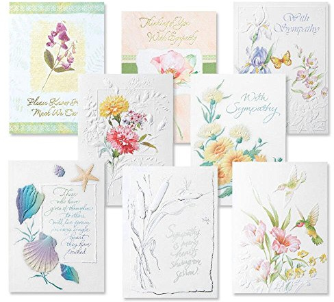 Current Deluxe Foil Sympathy Cards with Envelopes- Set of 16 Bulk Assortment II (8 Designs), Large 5 x 7 Condolences Cards, Sentiments Inside, White Envelopes