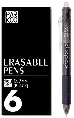 ParKoo Retractable Erasable Gel Pens Clicker, Fine Point, Make Mistake Disappear, Black Ink for Note Taking and Crossword Puzzles, 6-Pack