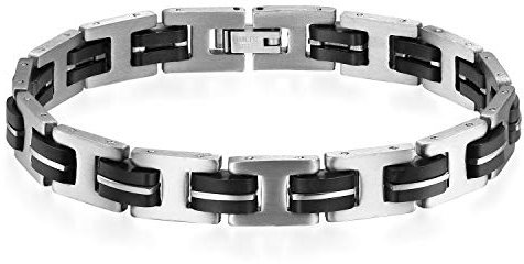 Flongo Herren-Kette Herrenarmband Kautschuk Männer Armreif, Edelstahl Armband Armreif Armkette Fahrradkette Motorradkette Silber Schwarz Biker Herren-Accessoires