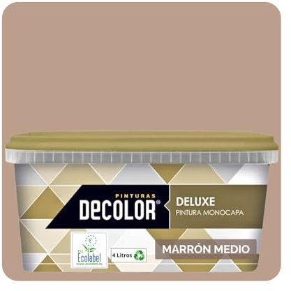 DELUXE Pintura de Interior Monocapa Mate. 4 Litros. Ecológica con Certificado Ecolabel. MARRÓN MEDIO