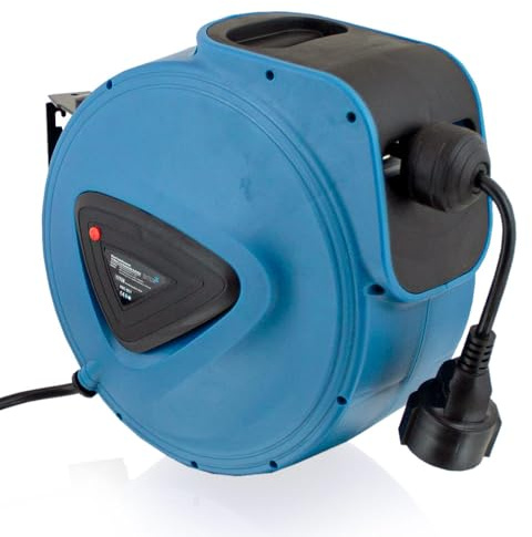 BITUXX® Kabeltrommel Strom Stromkabel Verlängerungskabel Steckdose Automatik Kabelaufroller mit Stopfunktion für Wandmontage (20m / 20 Meter)