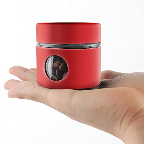 SIPLIV Tarro de viaje para café, mini recipiente hermético de acero inoxidable y vidrio para almacenamiento de alimentos, ideal para granos de café y café molido, rojo, 1.4 onzas