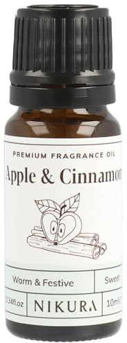 Nikura Apple & Cinnamon Fragrance Oil - 10ml | Perfect for Soap Making, Candle Making, Wax Melts, Diffuser | Great for use in Bath Bombs, Perfume Oil, Perfume Scents, Potpourri | Vegan & UK Made