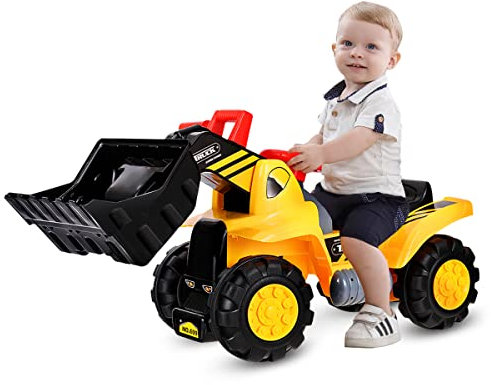 RELAX4LIFE Sitzbagger Kinder, Kinderbagger, Spielzeugbagger mit Schaufel & Lenkrad & Soundtasten & Staufach, Rutscher Bagger bis 25 kg belastbar, für Kinder ab 3 Jahren, inkl. 3 Steine, Helm