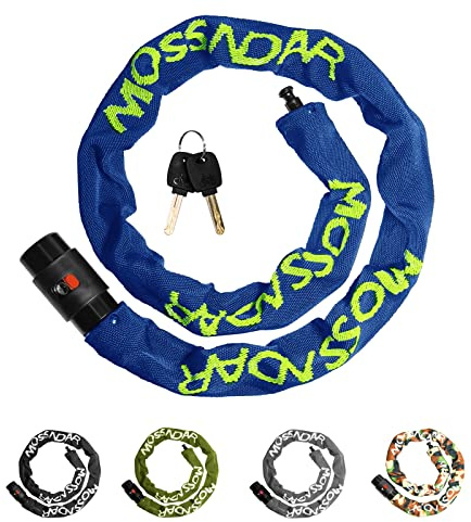 Lucchetto Bici,【8mm 1170g 99cm】MOSSNDAR Lucchetti Bicicletta Catena con Chiave, Catena Bici Rotazione a 360 Gradi con Coperchio Impermeabile, Modello lavorato a maglia, 5 colori, per Bici, Moto (Blu)