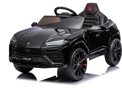 FINOOS Lambo Urus Elektroauto für Kinder, Originallizenz, Batterie, vertikal öffnende Türen, 2 Motoren, 12-V-Batterie, 2,4-GHz-Fernsteuerung, 1 bis 4 Jahre (Schwarz)