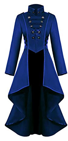 Chaqueta Steampunk Vintage Frack para mujer, dobladillo irregular, ropa gótica, falda victoriana, abrigo largo renacentista, disfraz de Halloween para mujer (azul, 2XL)
