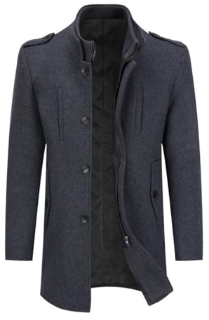 Allthemen Vinterrock i ull för män mellanlång ytterrock, Grå, 3XL