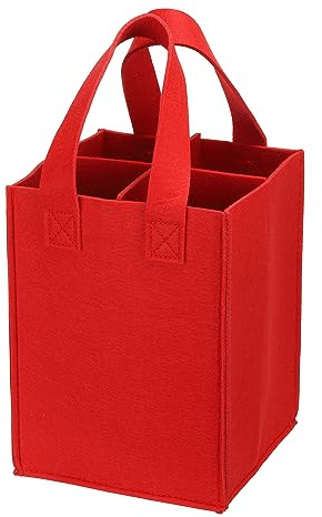 PATIKIL 4 Bottle Wine Carrier Tote Bag, Wine Bottle Carrying Bag with Divider Reusable Wine Storage Bag Felt Grocery Bags Portable Gift Bag, Red