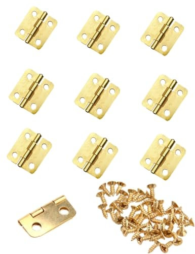 JZK Mini bisagras doradas, bisagra de metal de repuesto para cajón de 18 x 16 mm, bisagra pequeña para armario de muebles con tornillos para casa de muñecas, manualidades, caja de joyería de madera