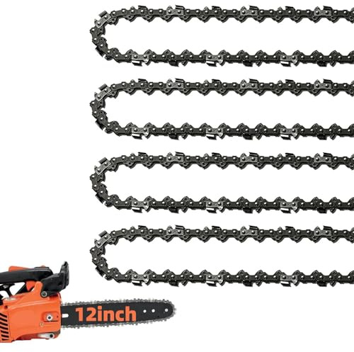 4 Pack 12 Inch Chainsaw Chains 3/8 LP Pitch .050 Gauge 45 Drive Links, 12 Replacement Chain Low-Kickback Compatible with Craftsman, Greenworks, Poulan, Remington, Echo, Ryobi and more