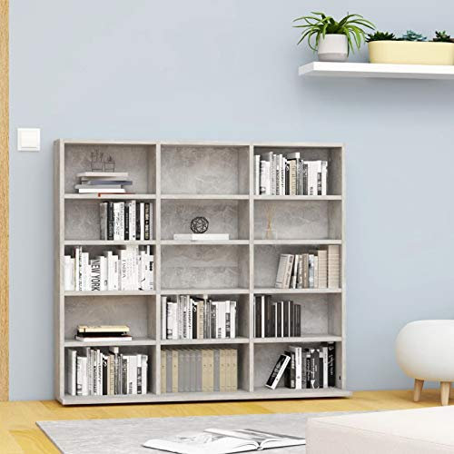 Gecheer CD-skåp Cementgrå 102 x 23 x 89,5 cm i spånskiva, skåp, CD-dörr, bokhylla, CD-hållare, DVD, arkivering, bokhylla, kub, CD-hållare, avdelningsbokhylla