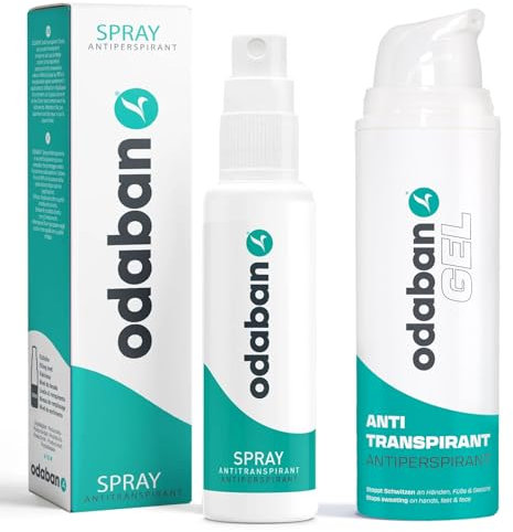 odaban® Antitranspirant Set gegen starkes Schwitzen | Antitranspirant Spray + Gel gegen Schiwtzen im Gesicht, schiwtzige Füße, Käsefüße, Handschweiß, Achselschweiß