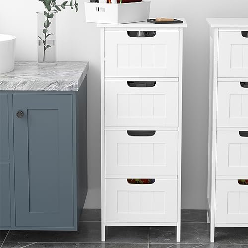 cupboardWhite Bathroom Cabinet with 4 Drawers Freestanding Wooden Bedroom Storage Cabinet Cupboard Unit for Kitchen/Bathroom/Hallway 11.8''x 11.8''x 32.4''