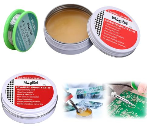 Pâte à Souder, 2 Pièce Flux Pâte à Braser 50g et Fil de Soudure, Pâte à Souder à L'étain, Pâte de Flux de Soudure Sans Plomb, Nettoyage Outil Réparation Soudage, Pâte De Flux De Soudure Pour Soudage