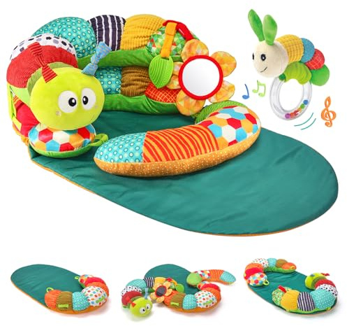 hahaland Juguetes Bebes 0-3 Meses - 3 en 1 Tummy Time & Soporte para Sentarse Cojín - Juguetes con Sonajas, Mordedor para Bebé 0 3 6 Meses