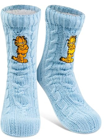 United Labels Garfield Cuddly Socks for Women, Blue, One Size 38-43, Fluffy Stopper Socks with Sherpa Lining, Warm Socks, Hut Socks