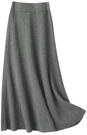 Minetom Jupe Longue Femme Jupe en Tricot Élégant Taille Haute Plissée Midi Jupe Automne Hiver Élastique A-Line Casual Party Fête Jupe E Gris L