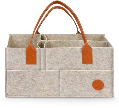 HAGOT Organisateur de Couches Bébé, Panier de Rangement avec Compartiment Amovible, Panier Rangement Bébé Portable en Feutre pour les couches, lingettes et inserts