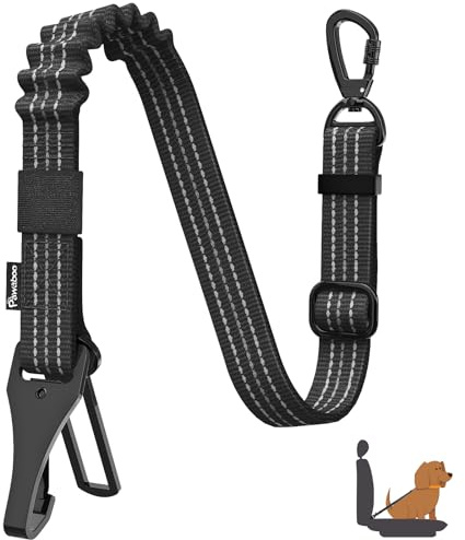 Pawaboo Cinture di Sicurezza per Auto, Cintura di Seggiolino per Auto per Cani Bungee, Legame Antiurto con Fibbia & Gancio di Chiusura, Guinzaglio Riflettente Regolabile Bloccabile a 360°, Nero