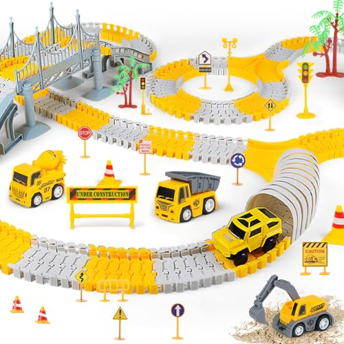 TAVADA 363 Pezzi Set Pista Elettrica Macchinine Giocattolo, Pista Auto Flessibile con 4 Costruzione e 1 Auto Elettriche, Macchinina Giocattoli Compleanno Natale Regalo per Bambini 2 3 4 5 6 Anni