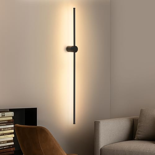 ZMH Lampada da parete a LED per interni - Lampada da corridoio nera lunga 100 cm, design moderno, lampada da camera da letto, bianco caldo 3000K, lampada da cucina per corridoio, letto
