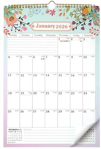 JIANTA Calendario pared 2026, Calendario Escritorio de 18 Meses Calendario familiar con planificación anual, Enero 2026 - Junio 2027, 420 * 286 mm Motivo Floral