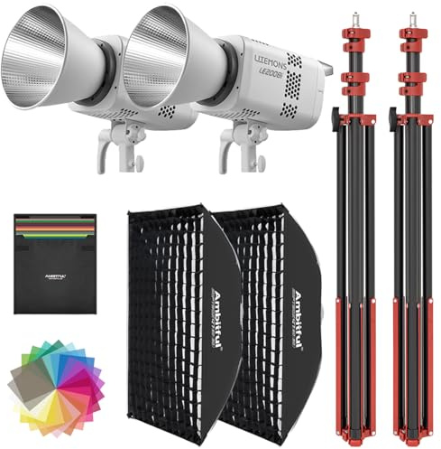 GODOX LE200Bi - Kit de proyectores LED COB bicolores 220W con 90 cm softbox de Montaje rápido, trípode de 280 cm, Rango de Temperatura de Color 2800K - 6500K, índice de reproducción cromática (CRI)