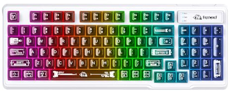 FREEWOLF M95 Membrantangentbord med Kabel och Transparenta PBT-tangenter, RGB-regnbågsbelysning, 94 Tangenters Gamingtangentbord med Numerisk Del, QWERTY, Tyst Skrivning med Anti-Ghosting–Svart
