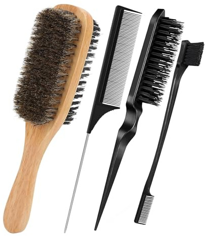 VIVIIHOO Set 4 Spazzole Acconciature Sleek, Spazzola Chignon Code con Setole Cinghiale, Massaggio Cuoio Capelluto, Spazzola Contorni, per Look Liscio e Professionale
