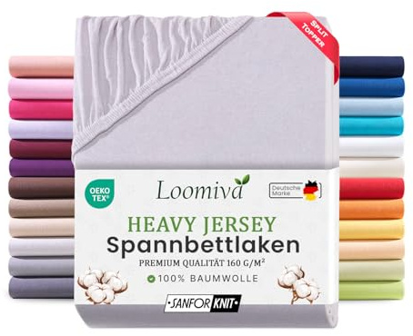 Exclusive Split Topper Spannbettlaken Bettlaken für Matratzen bis 15cm | 160 g/m² Qualität | Öko-TEX® Standard 100 | 100% Baumwolle | 180-200x200+15 cm | Silber/Hellgrau