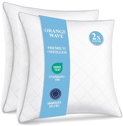 Orange Wave Set di 2 Cuscini 60x60 cm, Cuscino in Microfibra Morbidi, Ipoallergenici, Lavabili, Qualità Hotel, Ideali per Chi Dorme di Lato e sulla Schiena, Cuscini Traspiranti e Morbidi