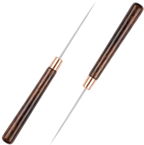 APLZGMG 2 attrezzi per punteruolo, con manico lungo in legno, perforatore, punteruolo, ago, ago, punzonatura, perforatrice per punzonatura, cucito, fai da te, strumento in pelle, riparazione